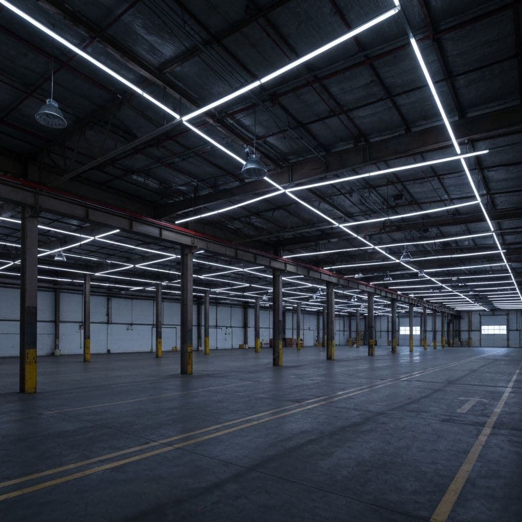 Bright industrial warehouse lighting solution for large spaces